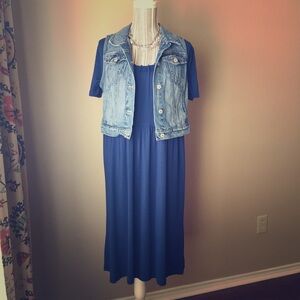 Land’s End 1X Blue pleated collar fit/flare dress